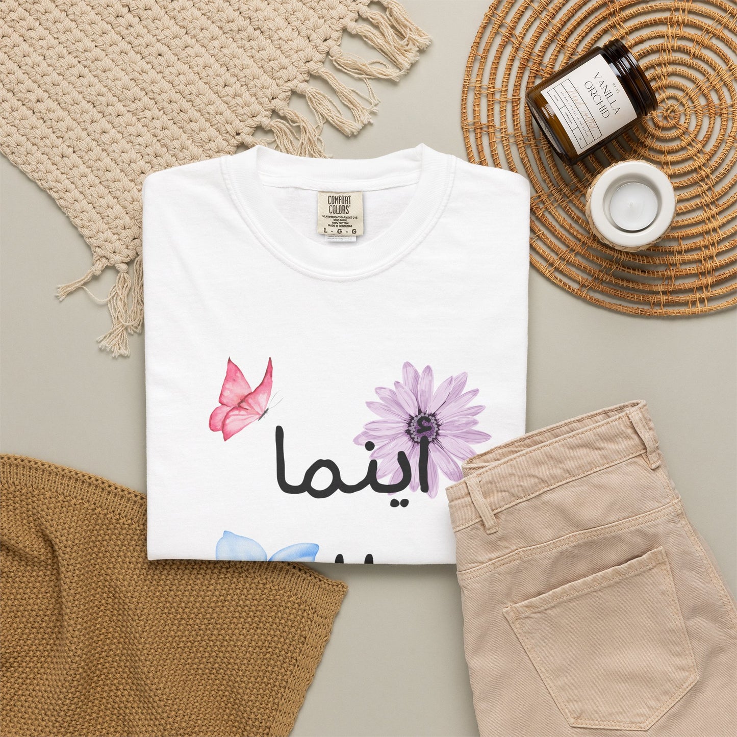 Floral Arabic Script T-Shirt — "أينما حللت أزهرت" Wherever I go, I bloom