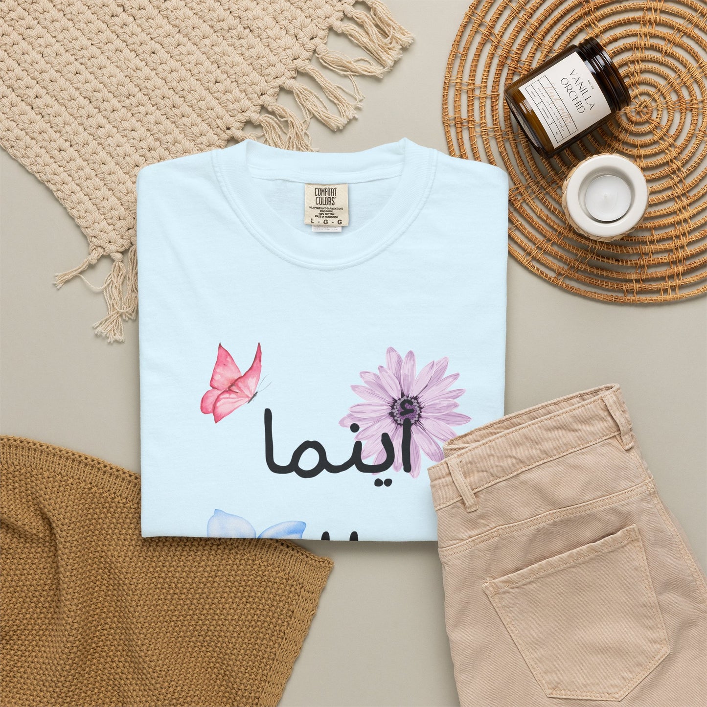 Floral Arabic Script T-Shirt — "أينما حللت أزهرت" Wherever I go, I bloom