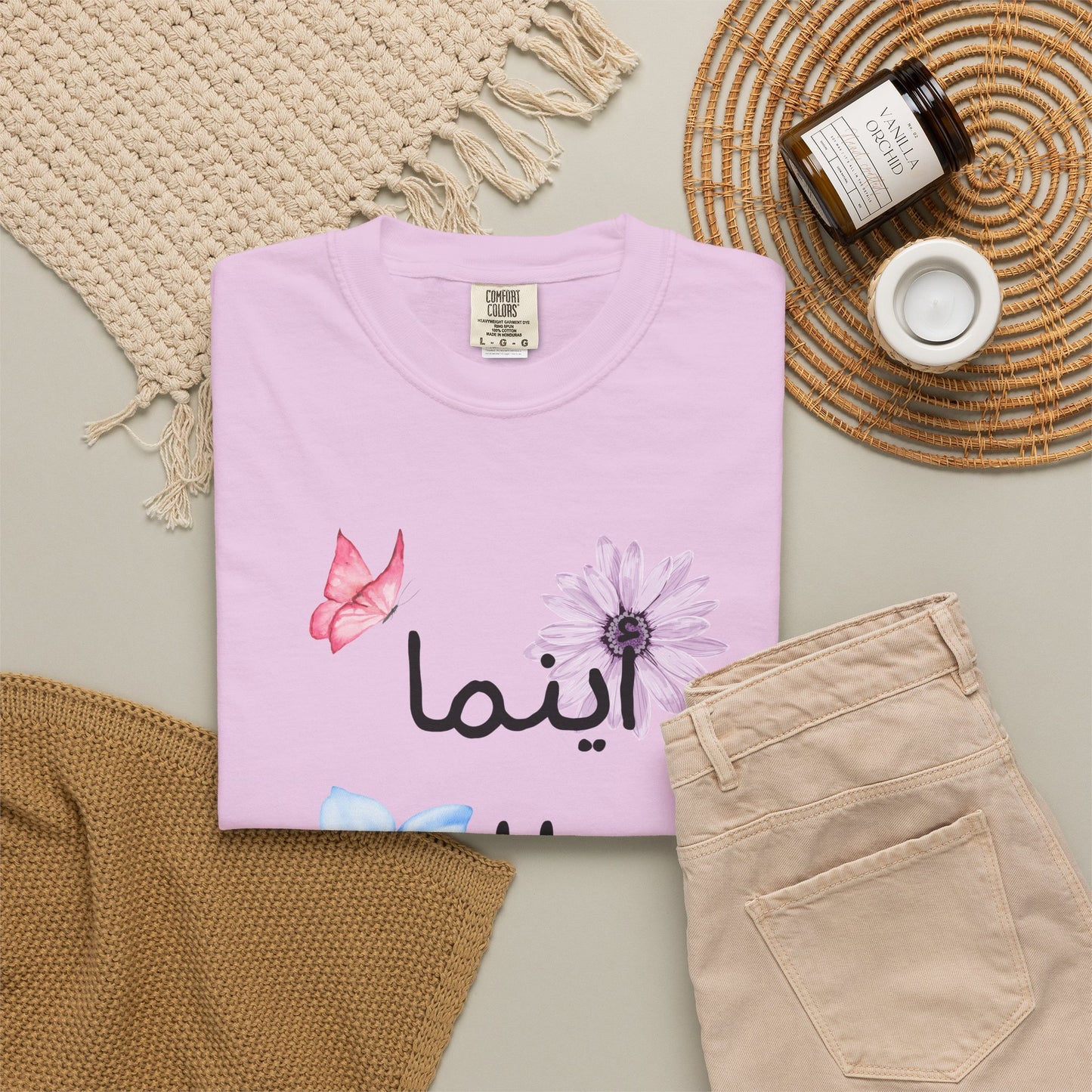 Floral Arabic Script T-Shirt — "أينما حللت أزهرت" Wherever I go, I bloom